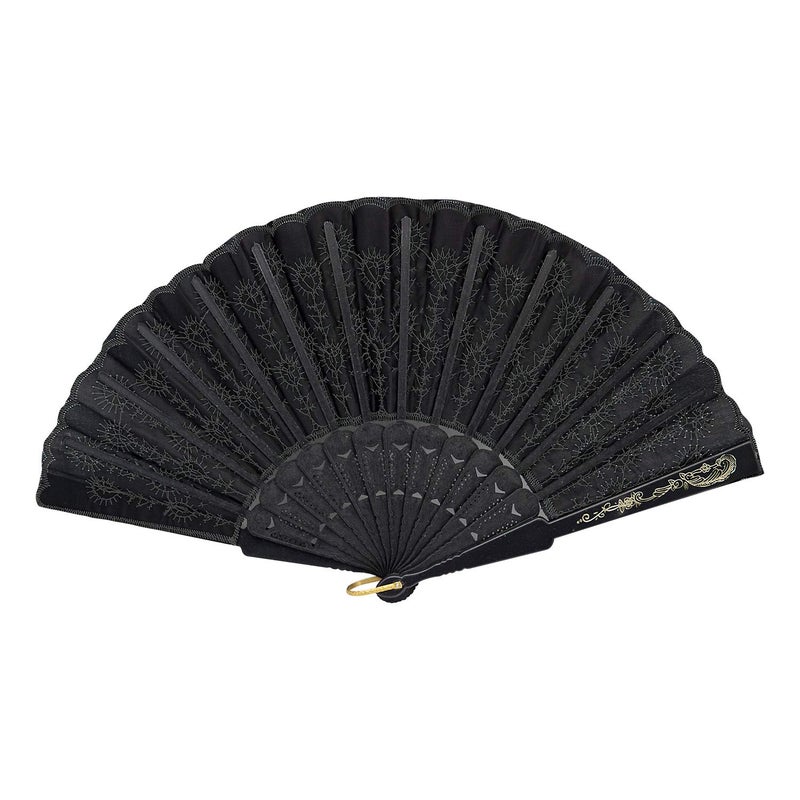 INNOLIFE Elegant Embroidered Flower Peacock Pattern Sequin Fabric Folding Handheld Hand Fan Hand-Crafted (Black) - Image 3